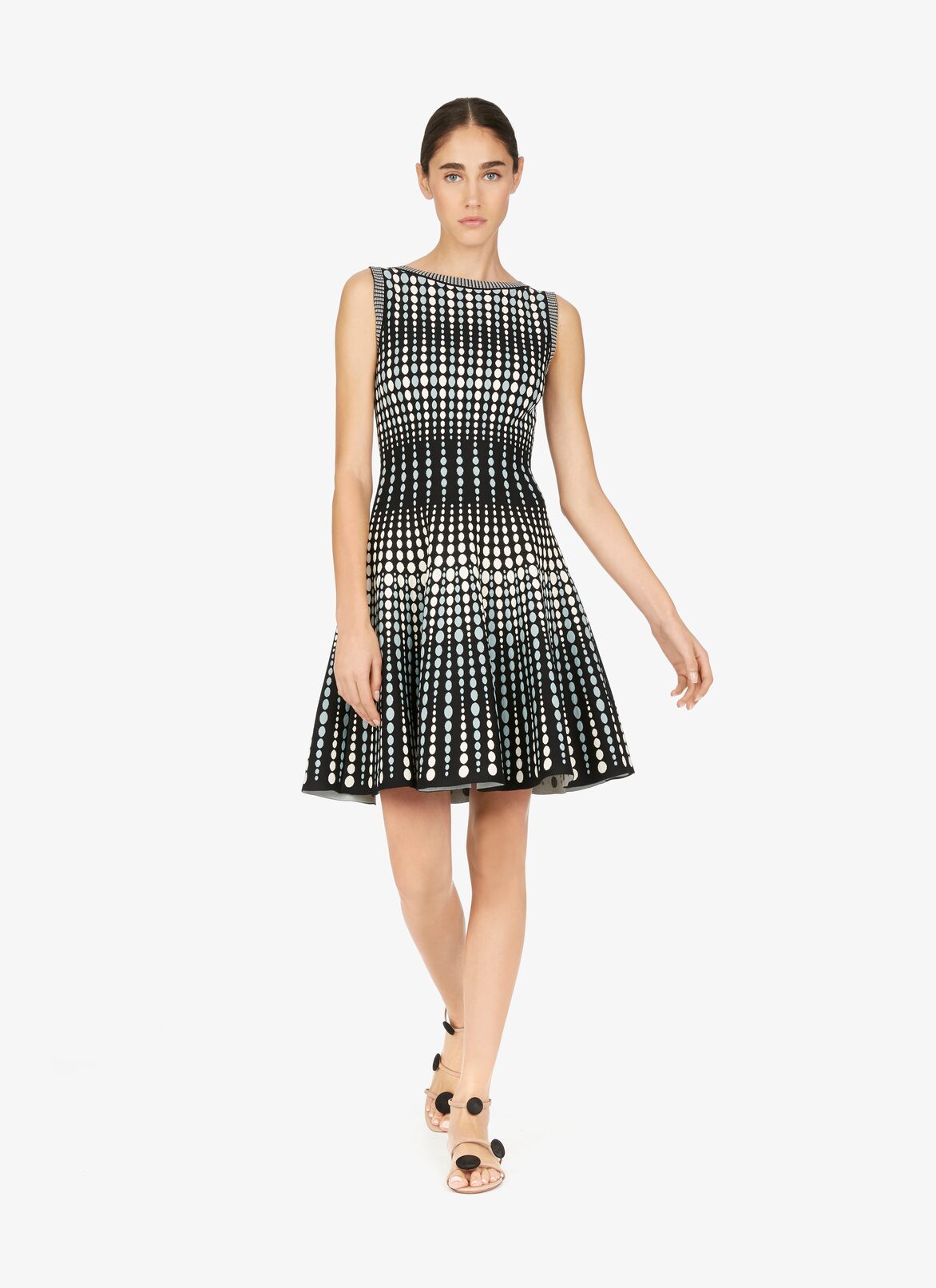 Gepunktetes Strickkleid ALAÏA SCHWARZ/BLAU GEPUNKTETES STRICKKLEID